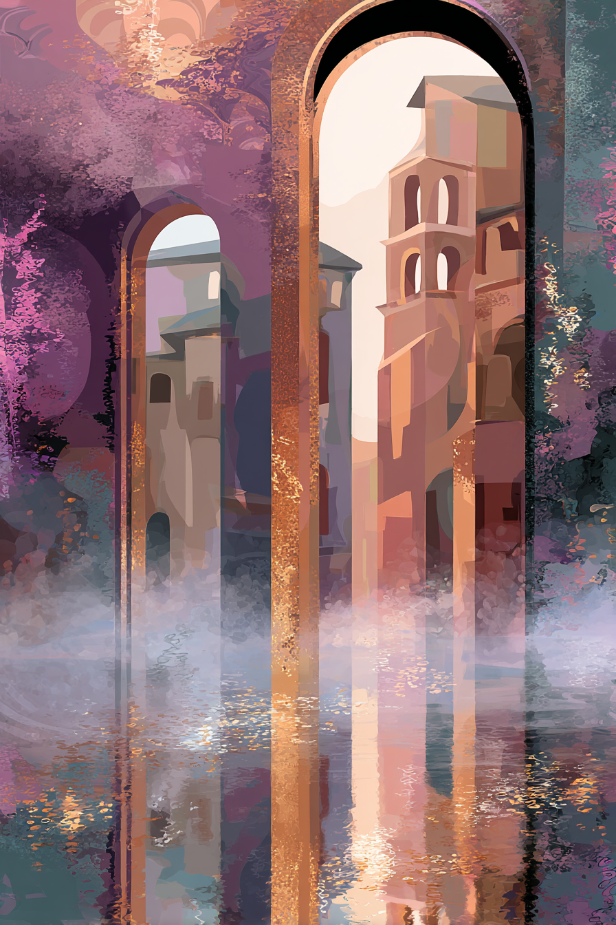 Abstrakte Architektur Dreamlike Atmosphäre Purple Und Pink | Kunstdrucke | Kunstgattungen