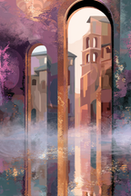 Abstrakte Architektur Dreamlike Atmosphäre Purple Und Pink | Kunstdrucke | Kunstgattungen