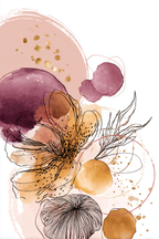 Abstrakte Blumenkunst Mit Waßertfarben Und Schwarzen Linienzeichnungen | Kunstdrucke | Kunstgattungen