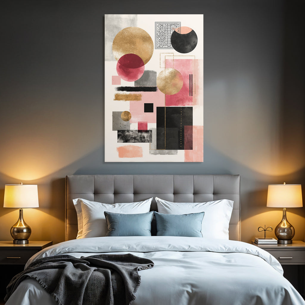 Abstrakte Geometrische Kunstwerke Gold Rot Schwarz Grau Rosa