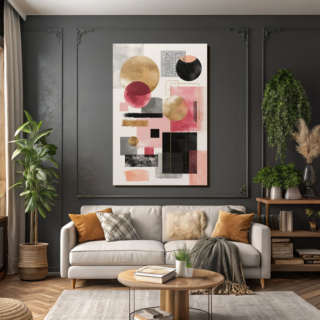 Abstrakte Geometrische Kunstwerke Gold Rot Schwarz Grau Rosa