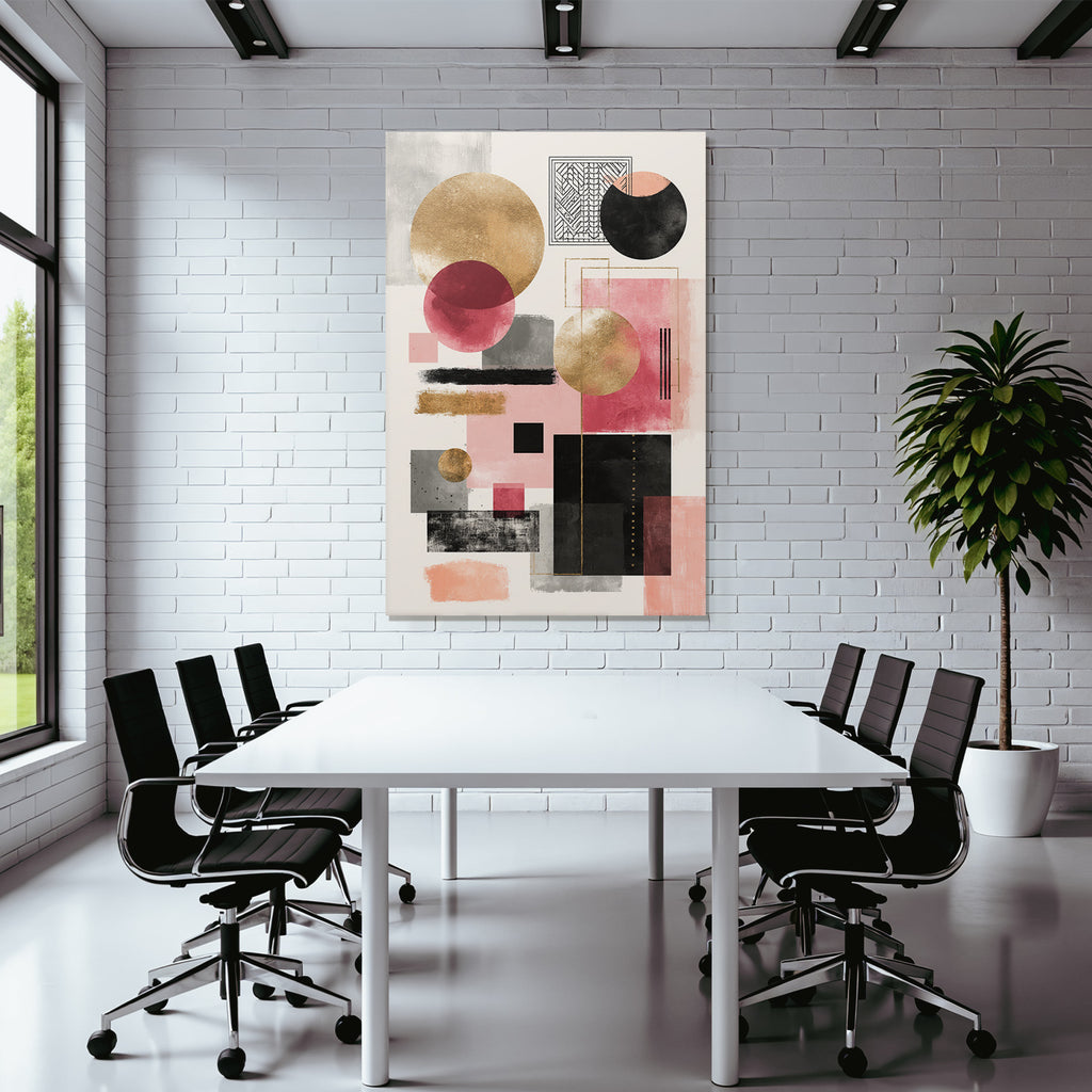 Abstrakte Geometrische Kunstwerke Gold Rot Schwarz Grau Rosa