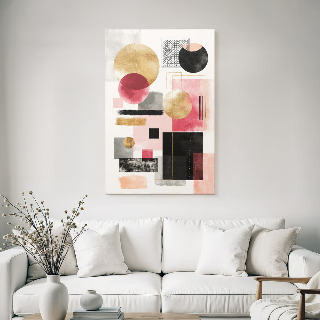 Abstrakte Geometrische Kunstwerke Gold Rot Schwarz Grau Rosa