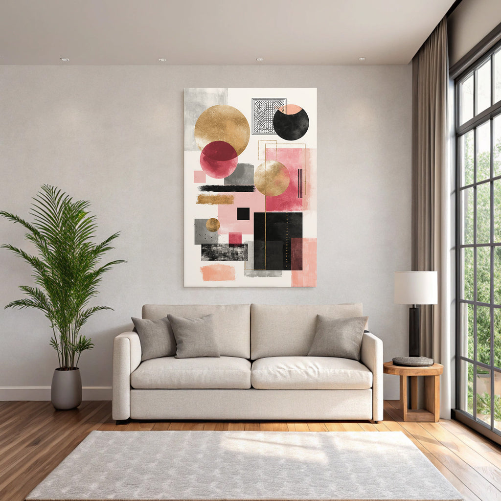 Abstrakte Geometrische Kunstwerke Gold Rot Schwarz Grau Rosa