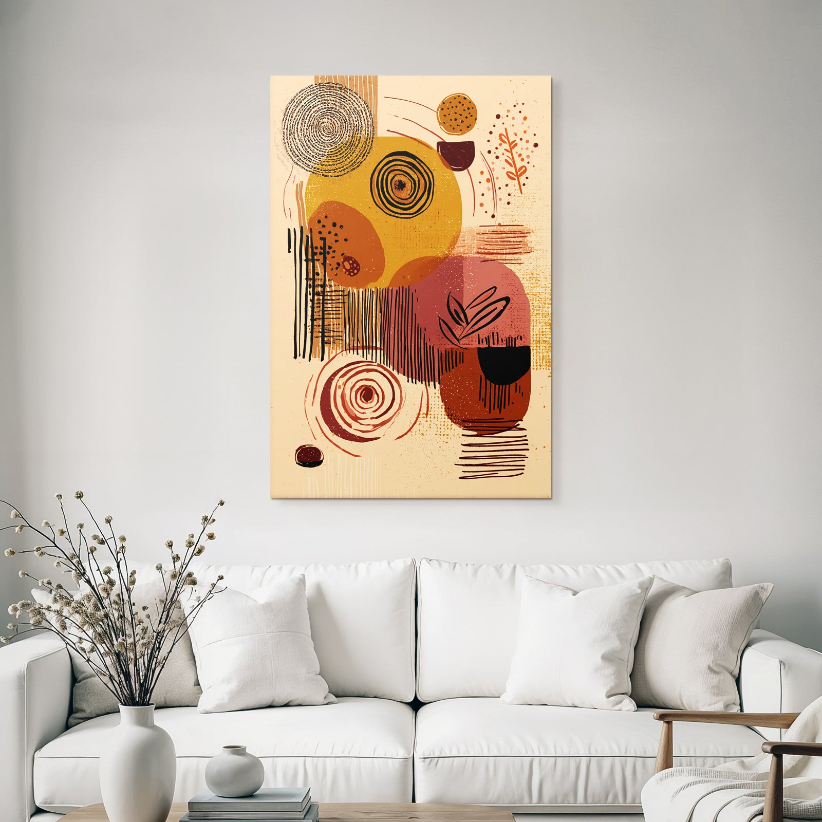 Abstrakte Kunst Kreisformen Linien Muster Warme Farben Braun Beige