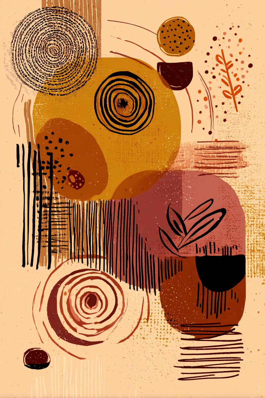 Abstrakte Kunst Kreisformen Linien Muster Warme Farben Braun Beige | Kunstdrucke | Kunstgattungen