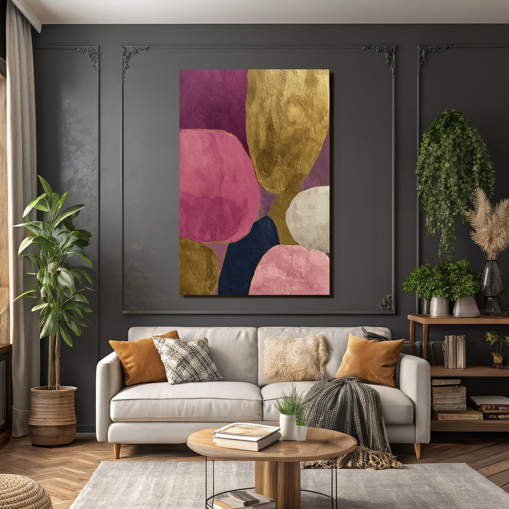 Abstrakte Kunstwerk Organische Formen Pink Gold Navy Creme