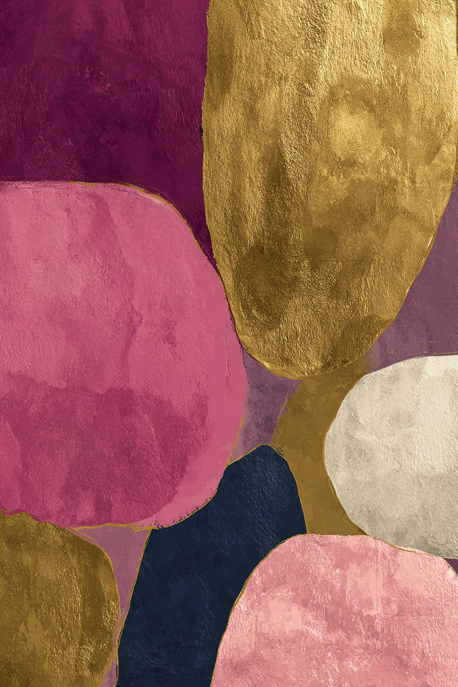 Abstrakte Kunstwerk Organische Formen Pink Gold Navy Creme | Kunstdrucke | Kunstgattungen