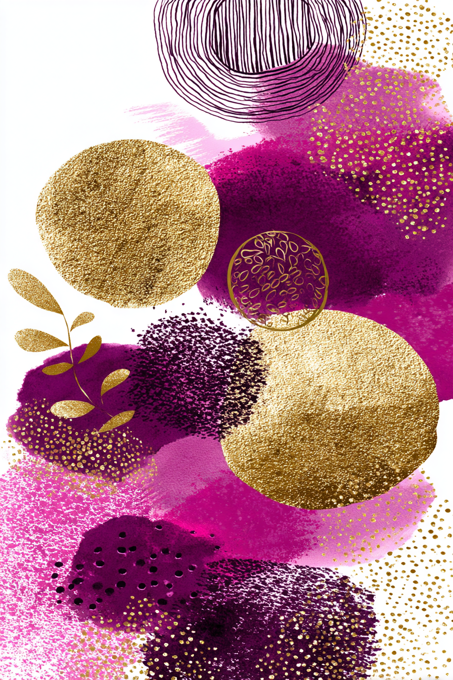 Abstraktes Design Mit Farbigen Formen Und Mustern Gold Und Blatt Elementen | Kunstdrucke | Kunstgattungen