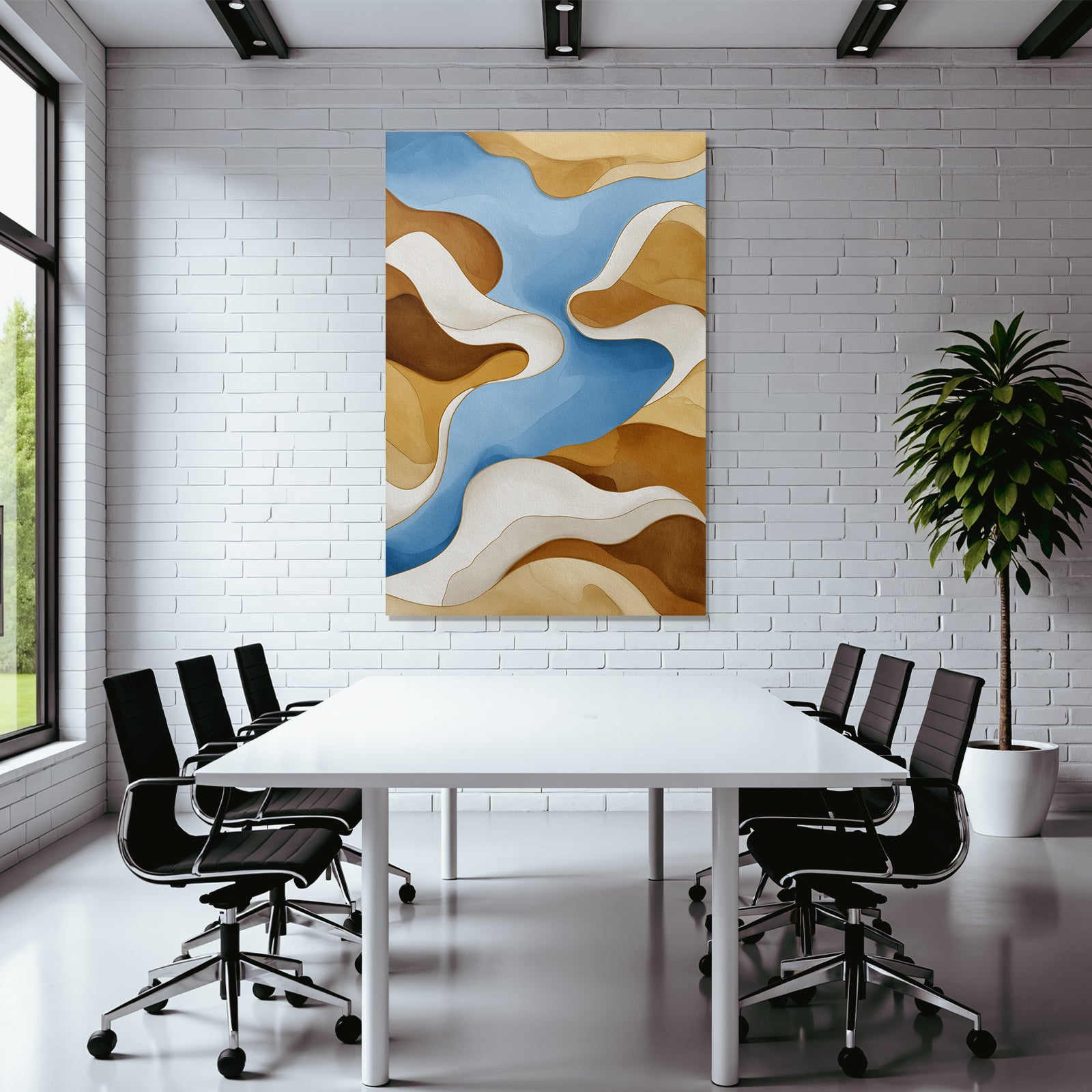 Flußige Abstrakte Illustration In Blau Braun Und Weiß
