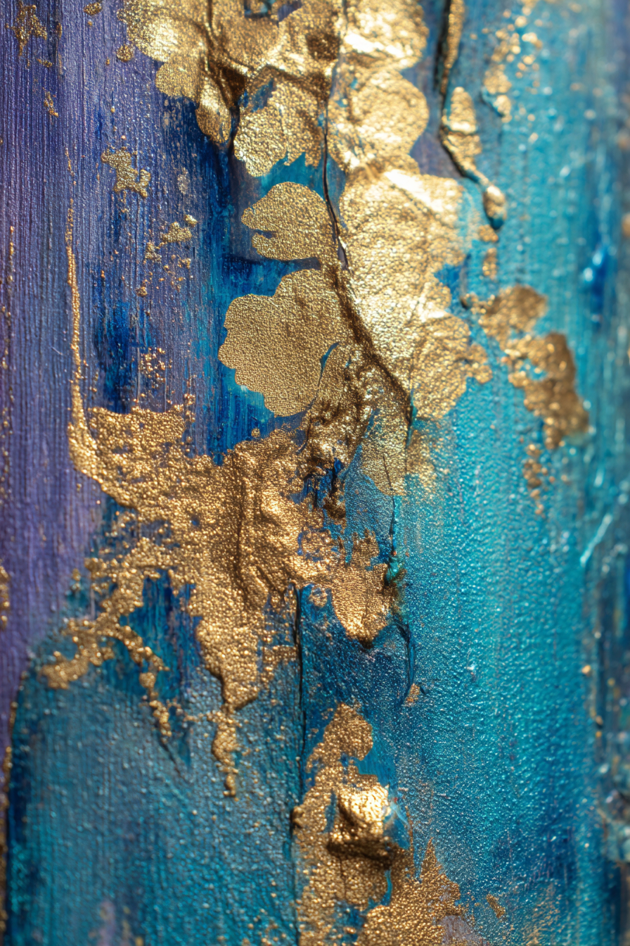 Vibrante Blaü Purpurne Oberfläche Mit Goldblatt | Kunstdrucke | Kunstgattungen