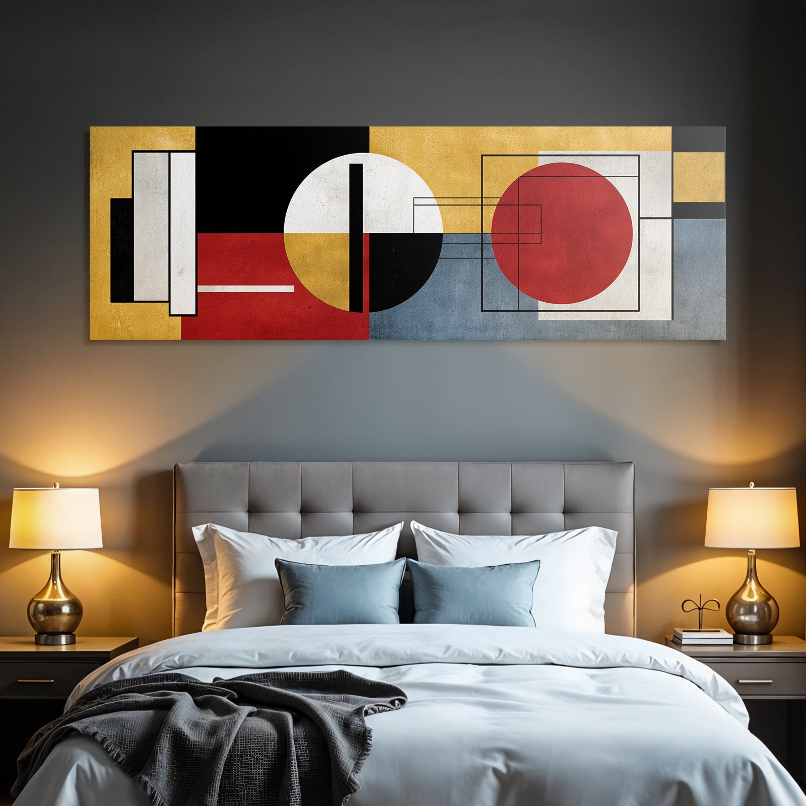 Abstracte Geometrische Kunst Mit Farben Schwarz Rot Gelb Weiß Blau