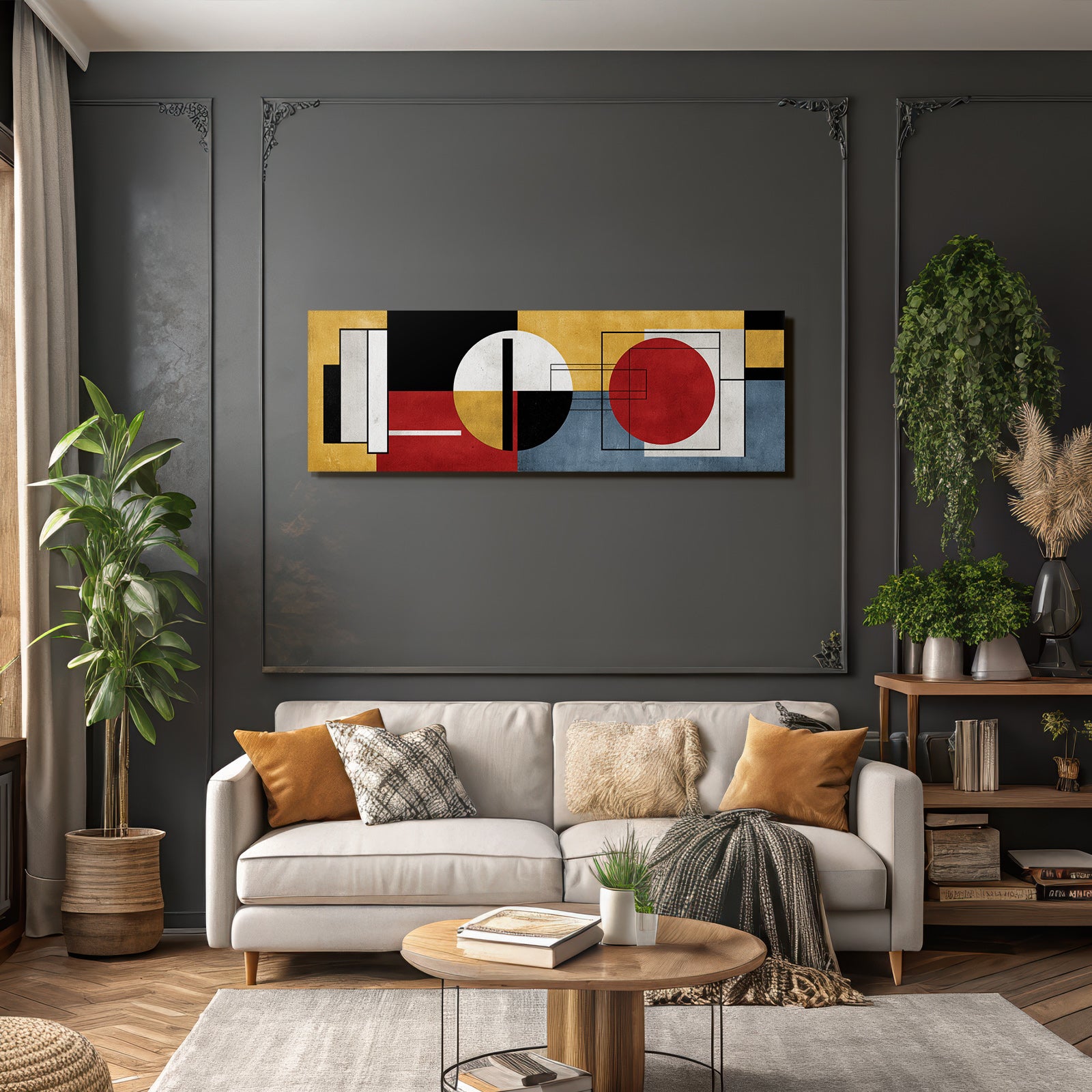 Abstracte Geometrische Kunst Mit Farben Schwarz Rot Gelb Weiß Blau