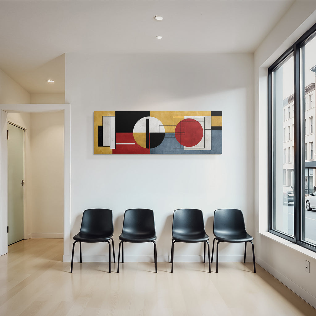 Abstracte Geometrische Kunst Mit Farben Schwarz Rot Gelb Weiß Blau