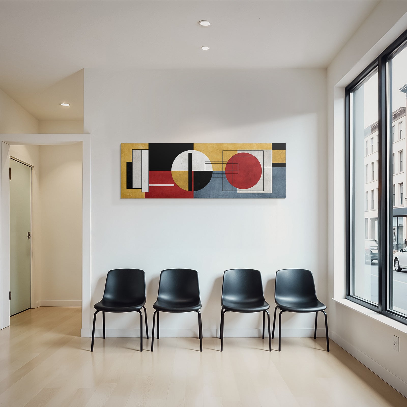 Abstracte Geometrische Kunst Mit Farben Schwarz Rot Gelb Weiß Blau