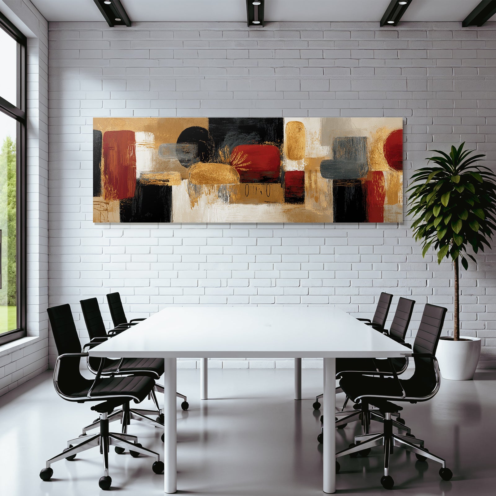 Abstracte Kunst Geometrische Formen Rot Schwarz Gold Beige