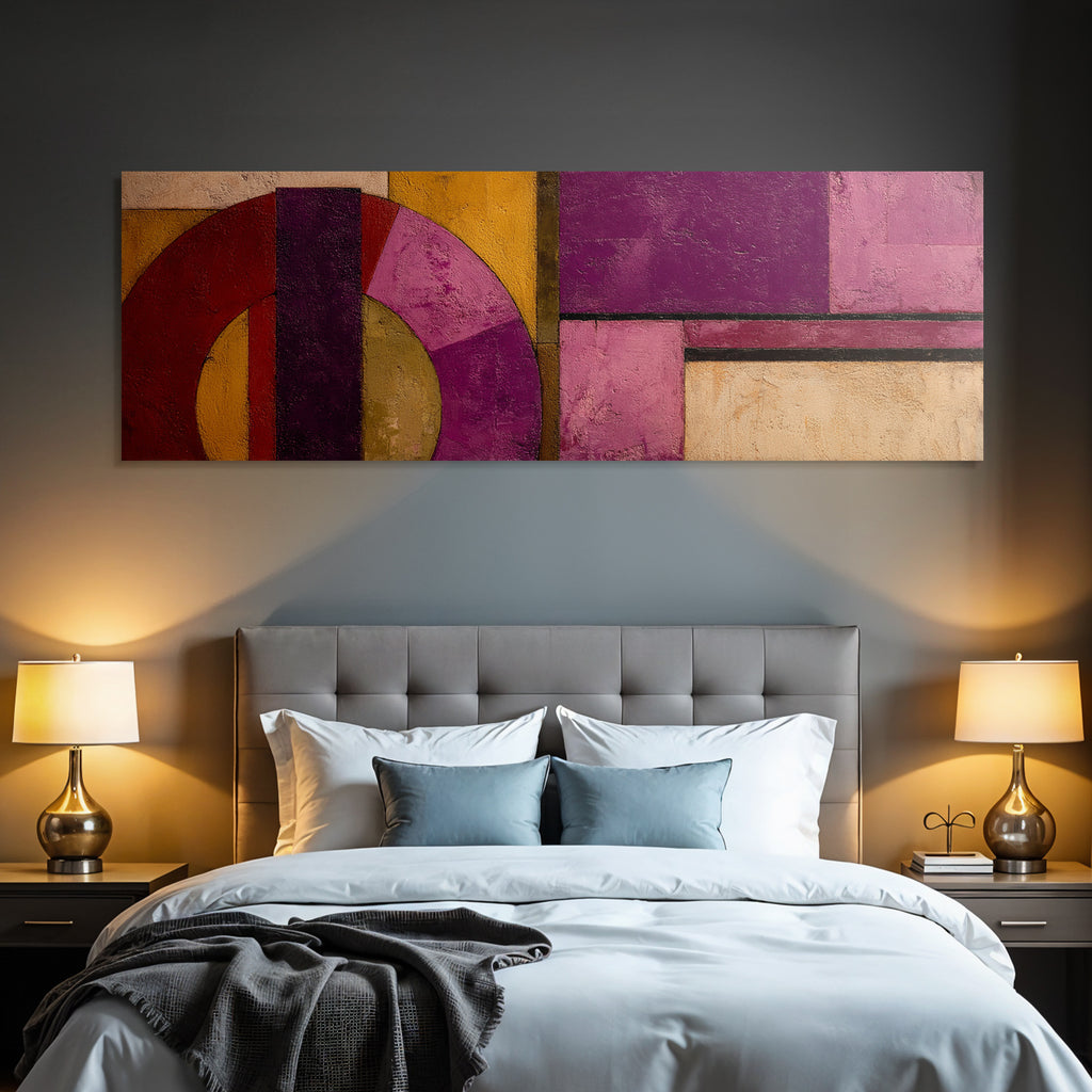 Abstracte Malerei Geometrische Formen Purpur Rot Gelb Beige