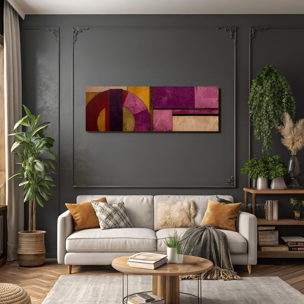 Abstracte Malerei Geometrische Formen Purpur Rot Gelb Beige
