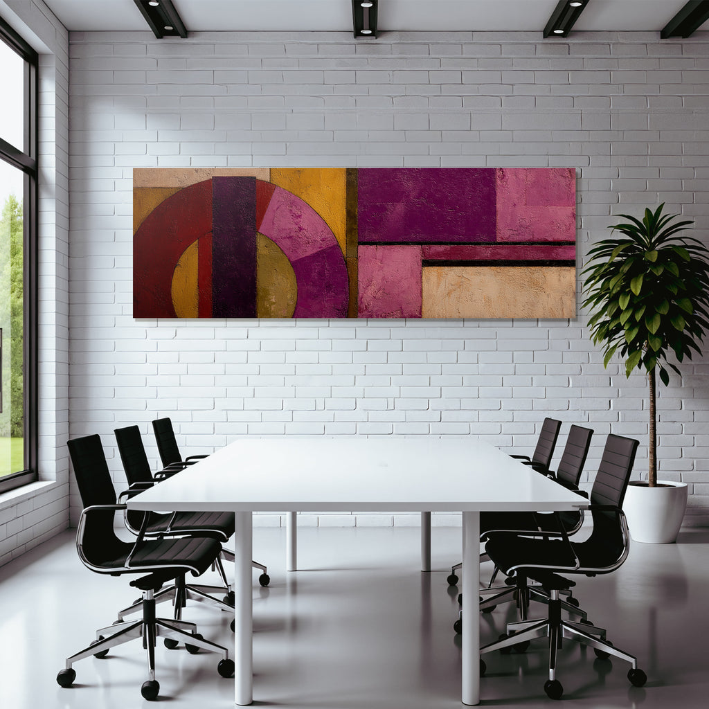 Abstracte Malerei Geometrische Formen Purpur Rot Gelb Beige