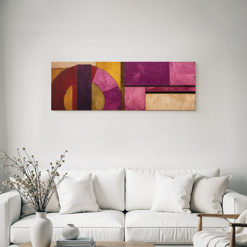 Abstracte Malerei Geometrische Formen Purpur Rot Gelb Beige