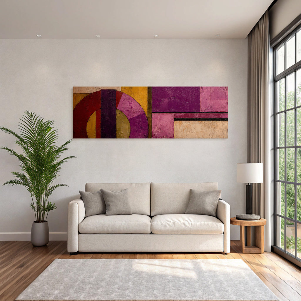 Abstracte Malerei Geometrische Formen Purpur Rot Gelb Beige