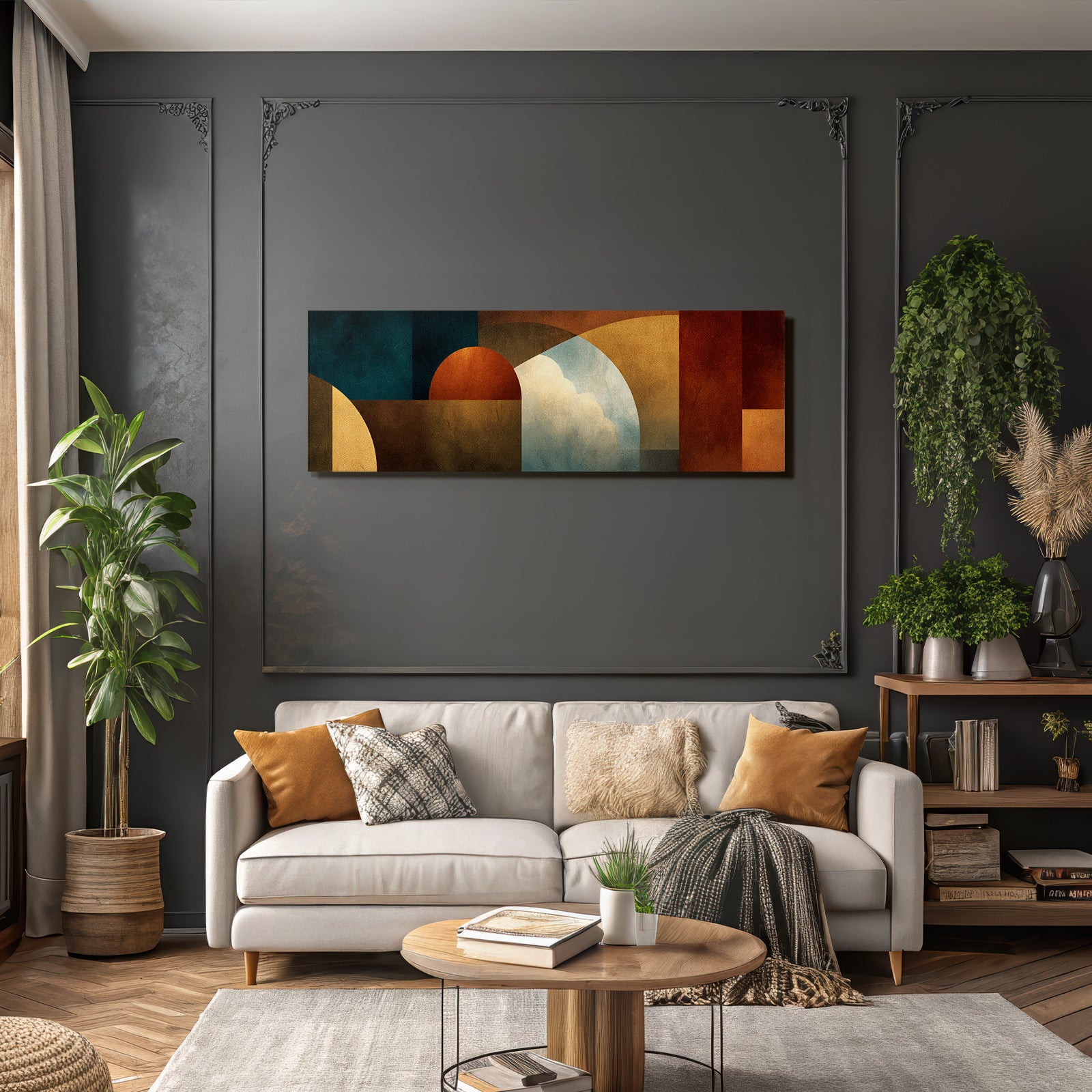 Abstrakte Kunst Geometrische Formen Erdtöne Texturierte Komposition