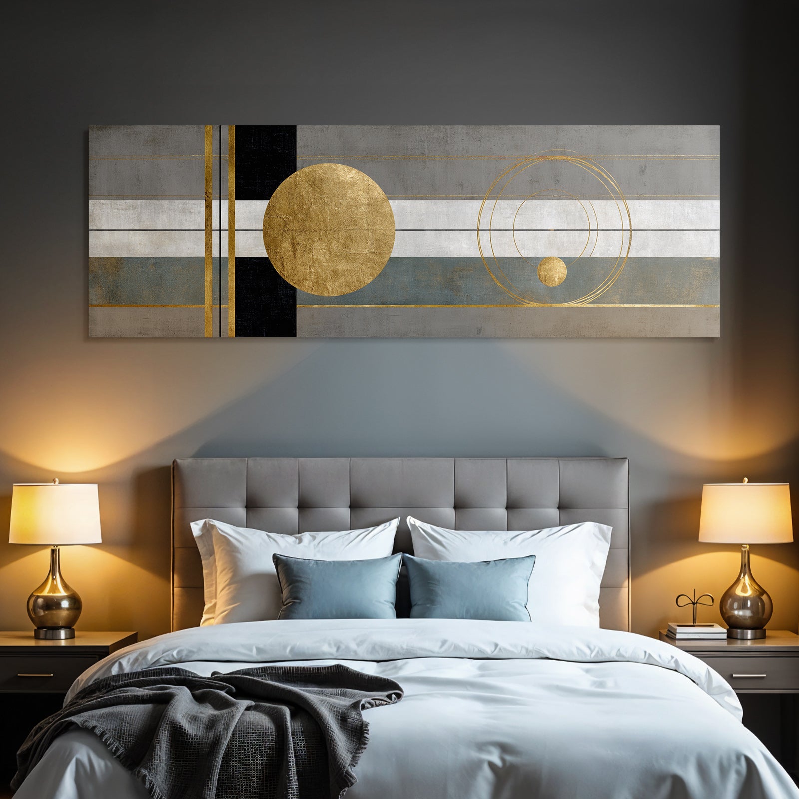 Abstrakte Kunst Geometrische Formen Gold Schwarz Grau Blau