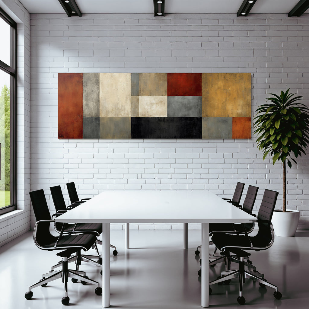 Abstrakte Malerei Geometrische Formen Rot Grau Beige Gold Schwarz