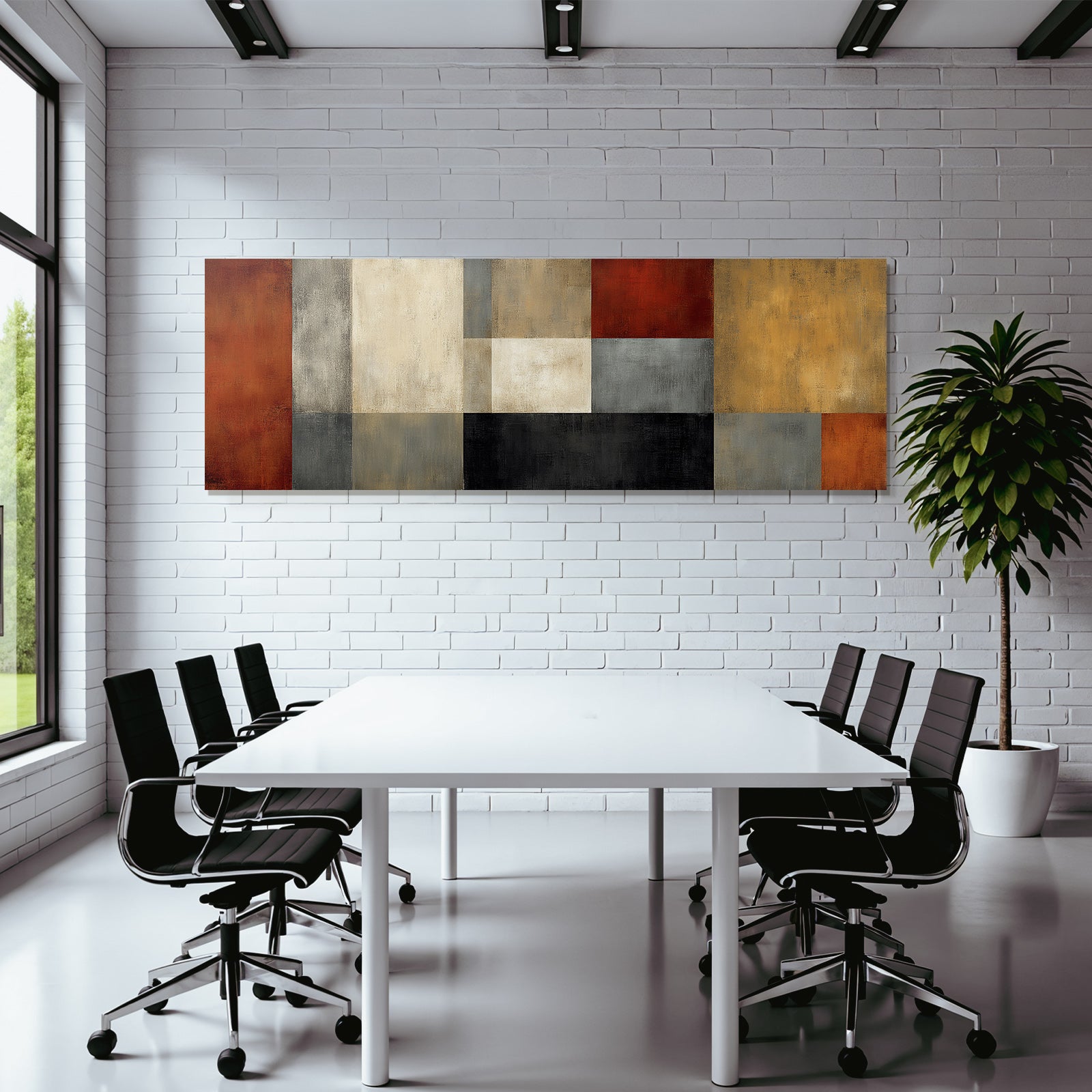 Abstrakte Malerei Geometrische Formen Rot Grau Beige Gold Schwarz