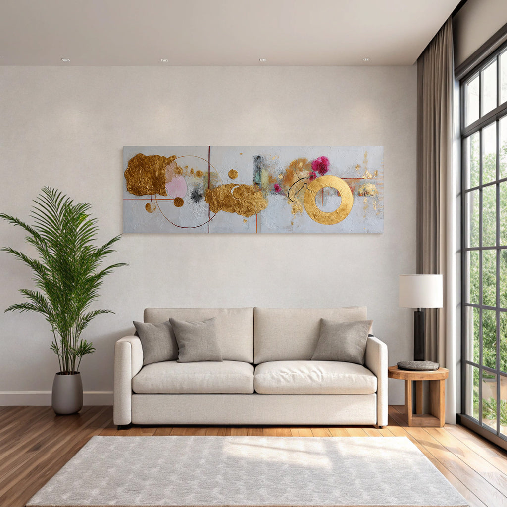 Abstrakte Malerei Mit Gold Roseton Und Texturen