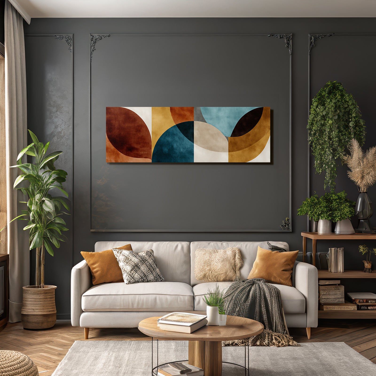 Abstraktes Design Mit Überlappenden Formen Braun Teal Beige Gold