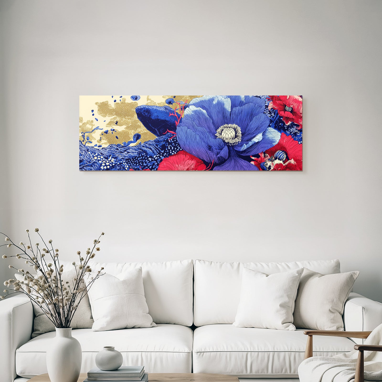 Bunte Blumen Und Meeresleben Highly Detaillierte Illustration
