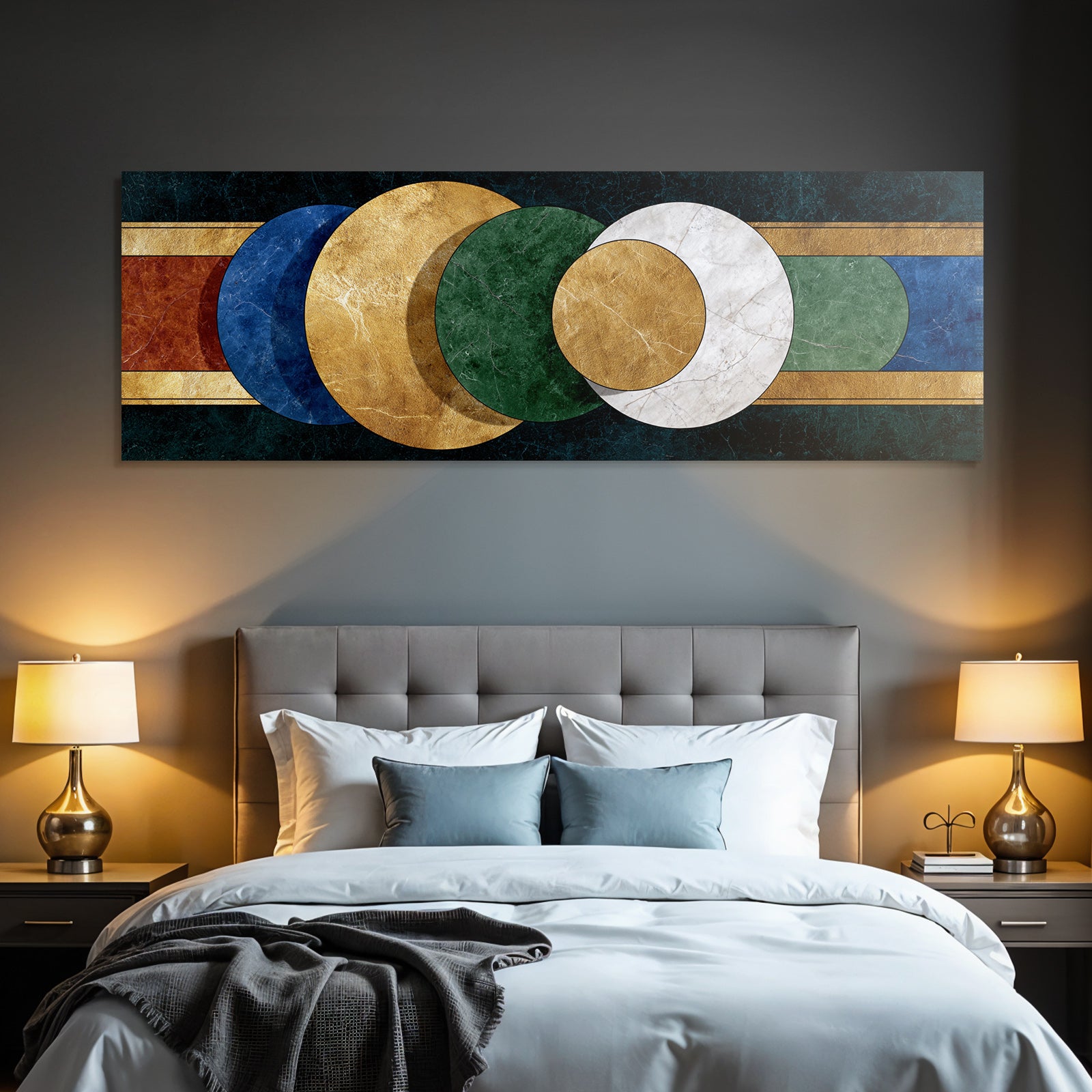 Geometrisches Design Mit Kreisen In Farben Gold Blau Grün Und Weiß
