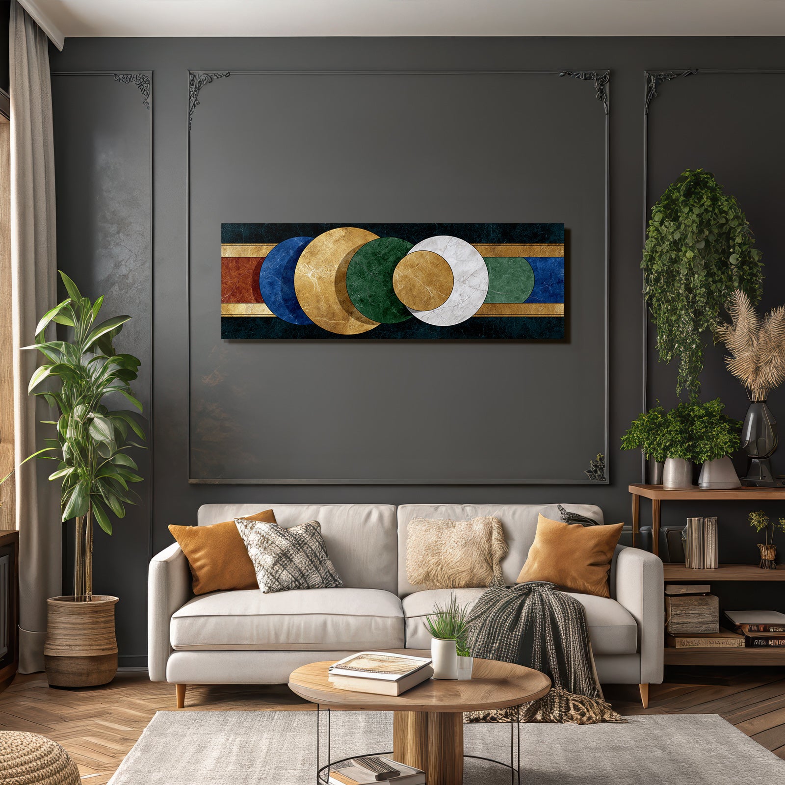Geometrisches Design Mit Kreisen In Farben Gold Blau Grün Und Weiß