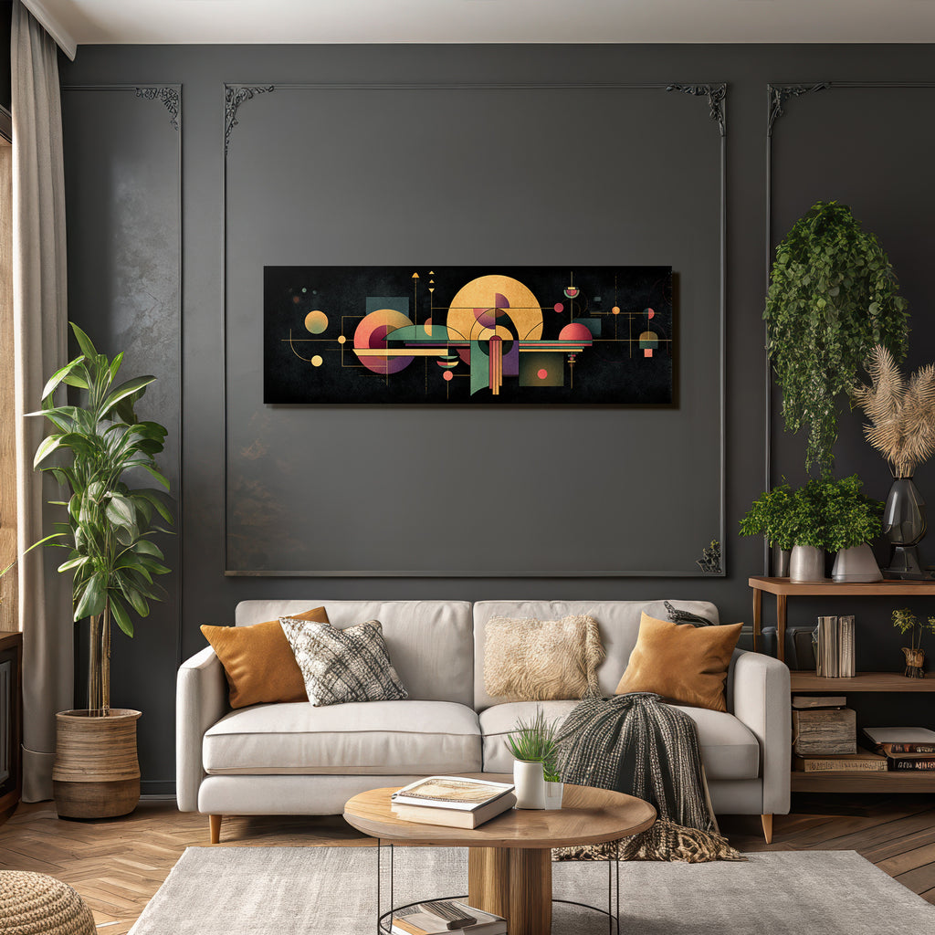 Moderne Geometrische Abstrakte Kunst Golden Purple Grün Auf Dunklem Hintergrund