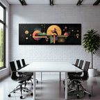 Moderne Geometrische Abstrakte Kunst Golden Purple Grün Auf Dunklem Hintergrund