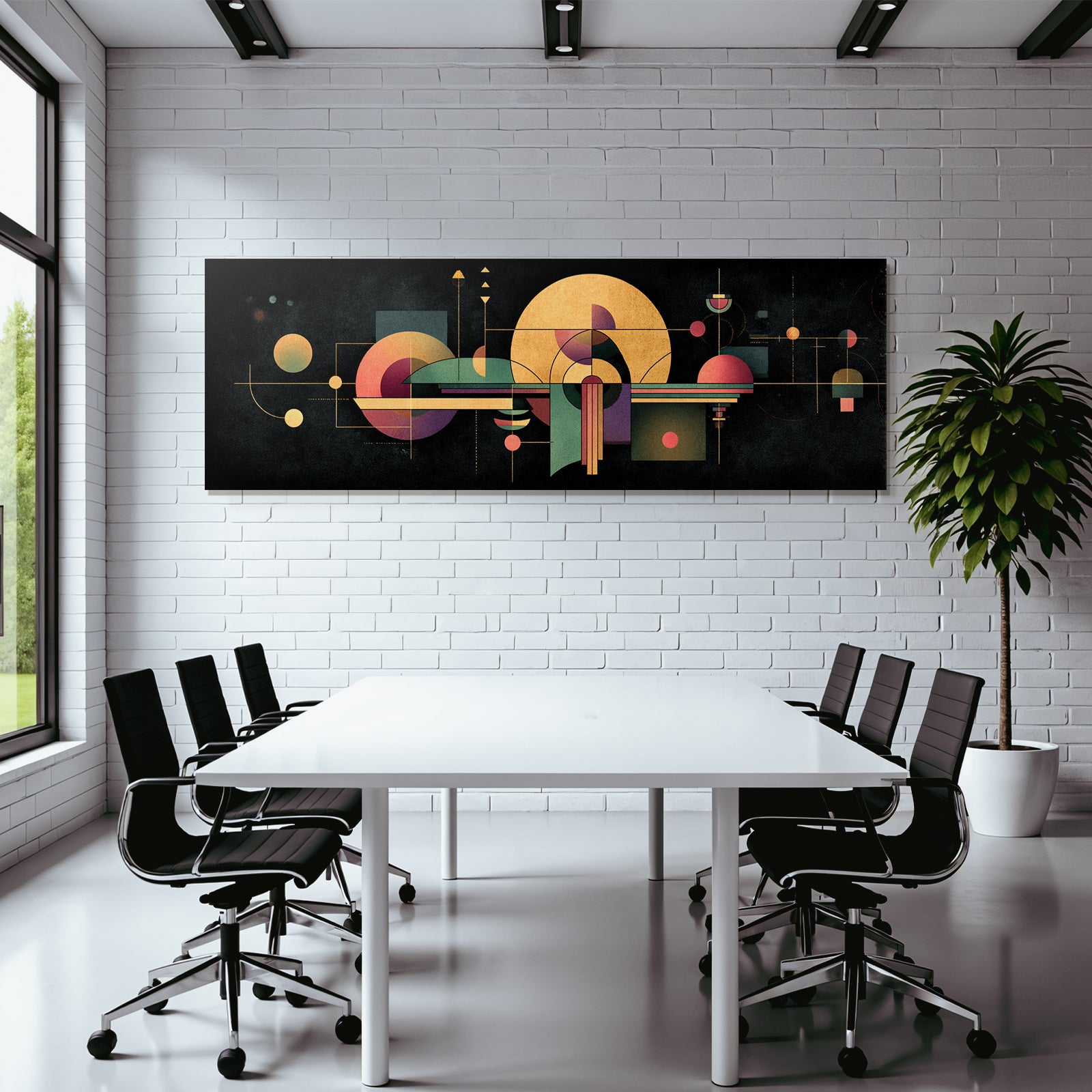 Moderne Geometrische Abstrakte Kunst Golden Purple Grün Auf Dunklem Hintergrund