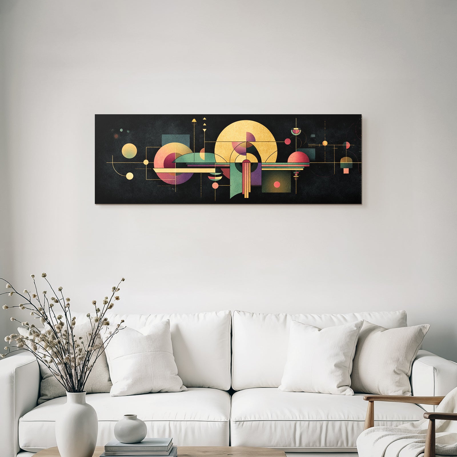 Moderne Geometrische Abstrakte Kunst Golden Purple Grün Auf Dunklem Hintergrund