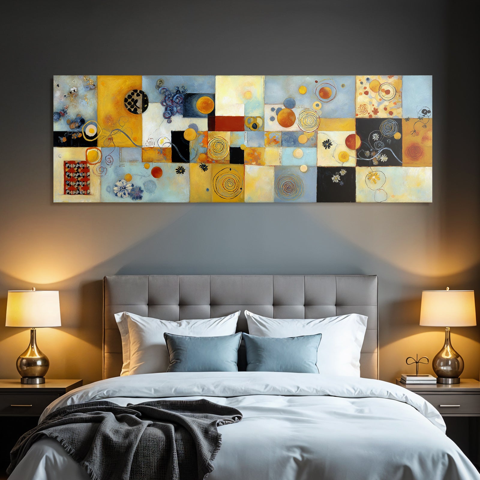 Vibrante Geometrische Abstrakte Malerei Mit Floralen Motiven