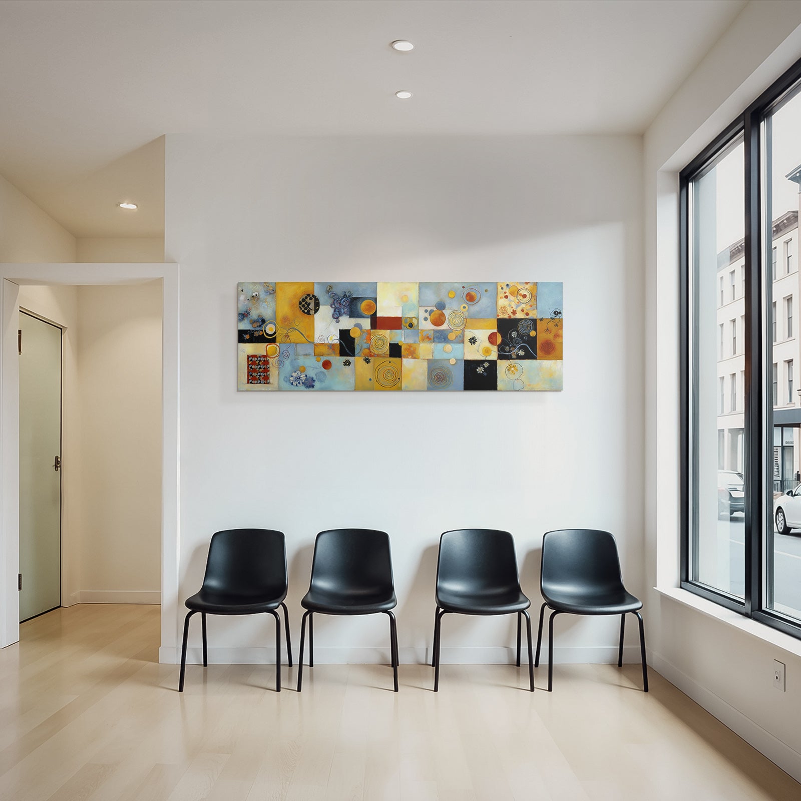 Vibrante Geometrische Abstrakte Malerei Mit Floralen Motiven