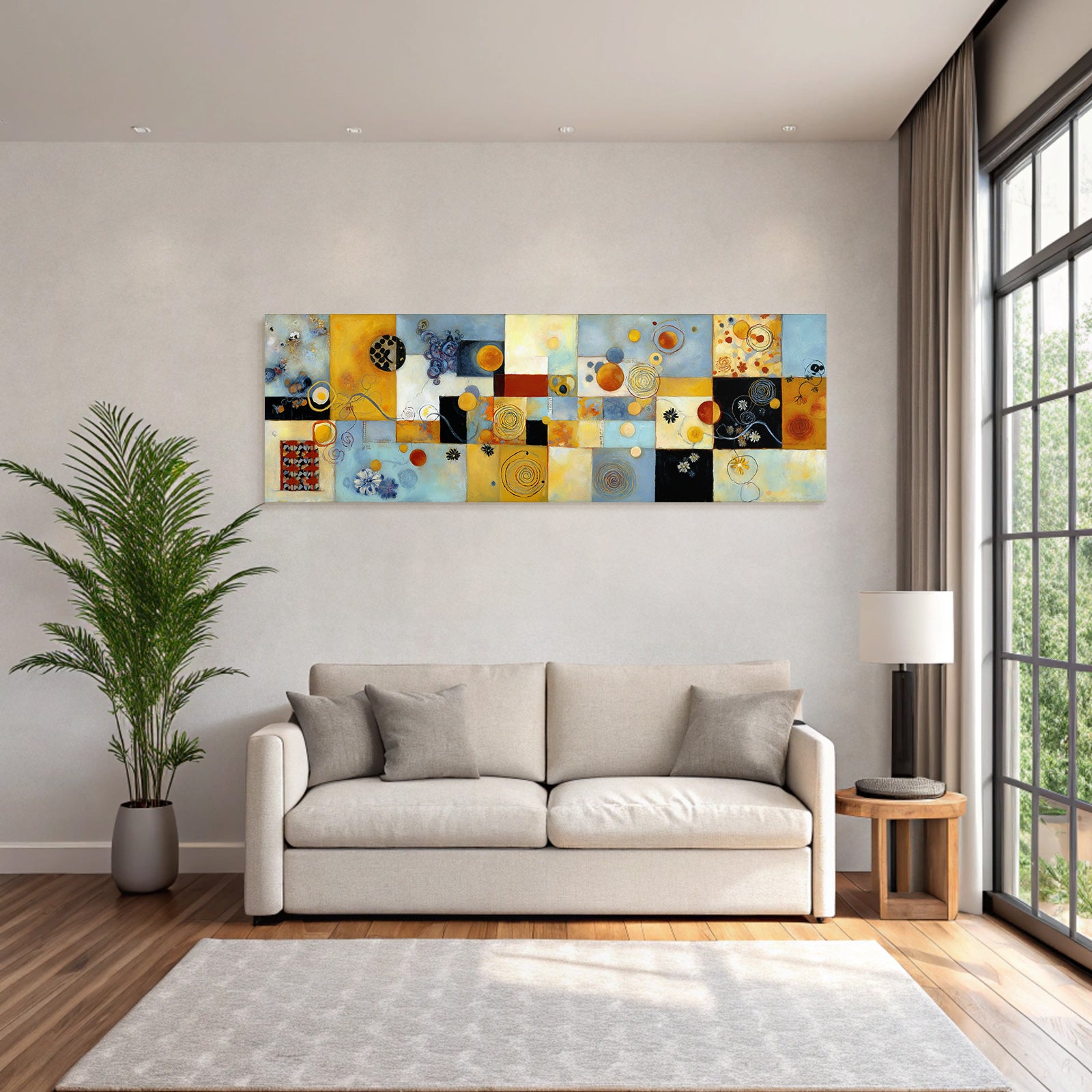 Vibrante Geometrische Abstrakte Malerei Mit Floralen Motiven