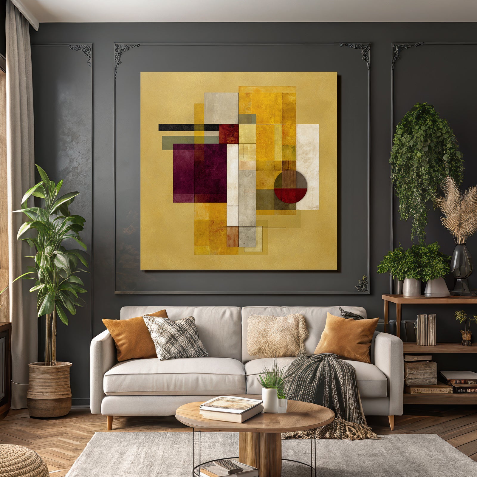 Abstrakte Geometrische Kunst Mit Rechtecken Und Kreisen Warme Farben Texturiert