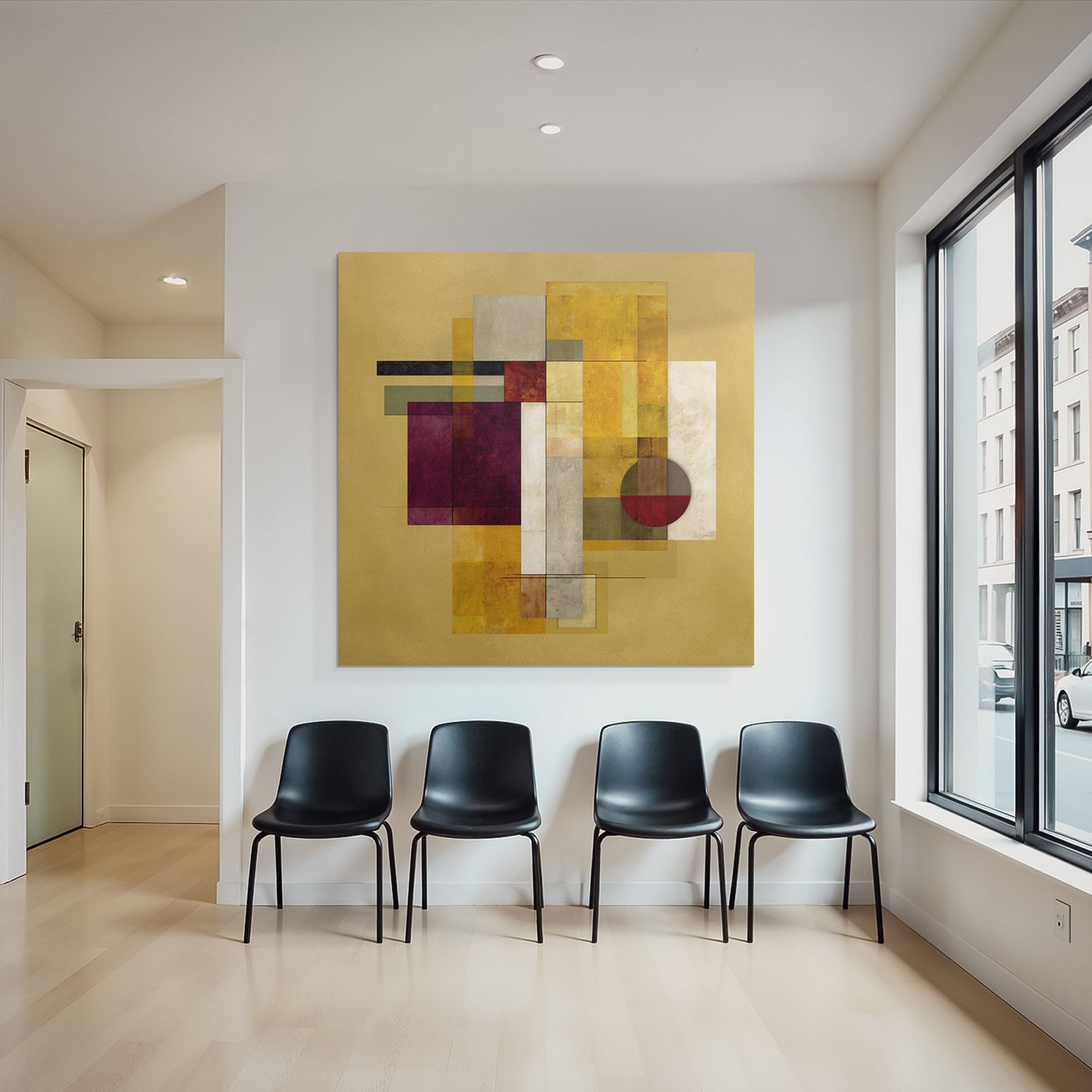 Abstrakte Geometrische Kunst Mit Rechtecken Und Kreisen Warme Farben Texturiert