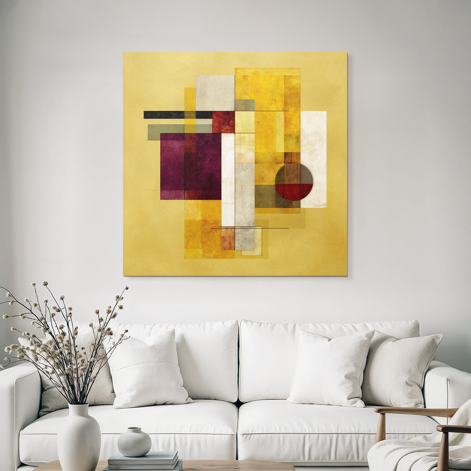 Abstrakte Geometrische Kunst Mit Rechtecken Und Kreisen Warme Farben Texturiert