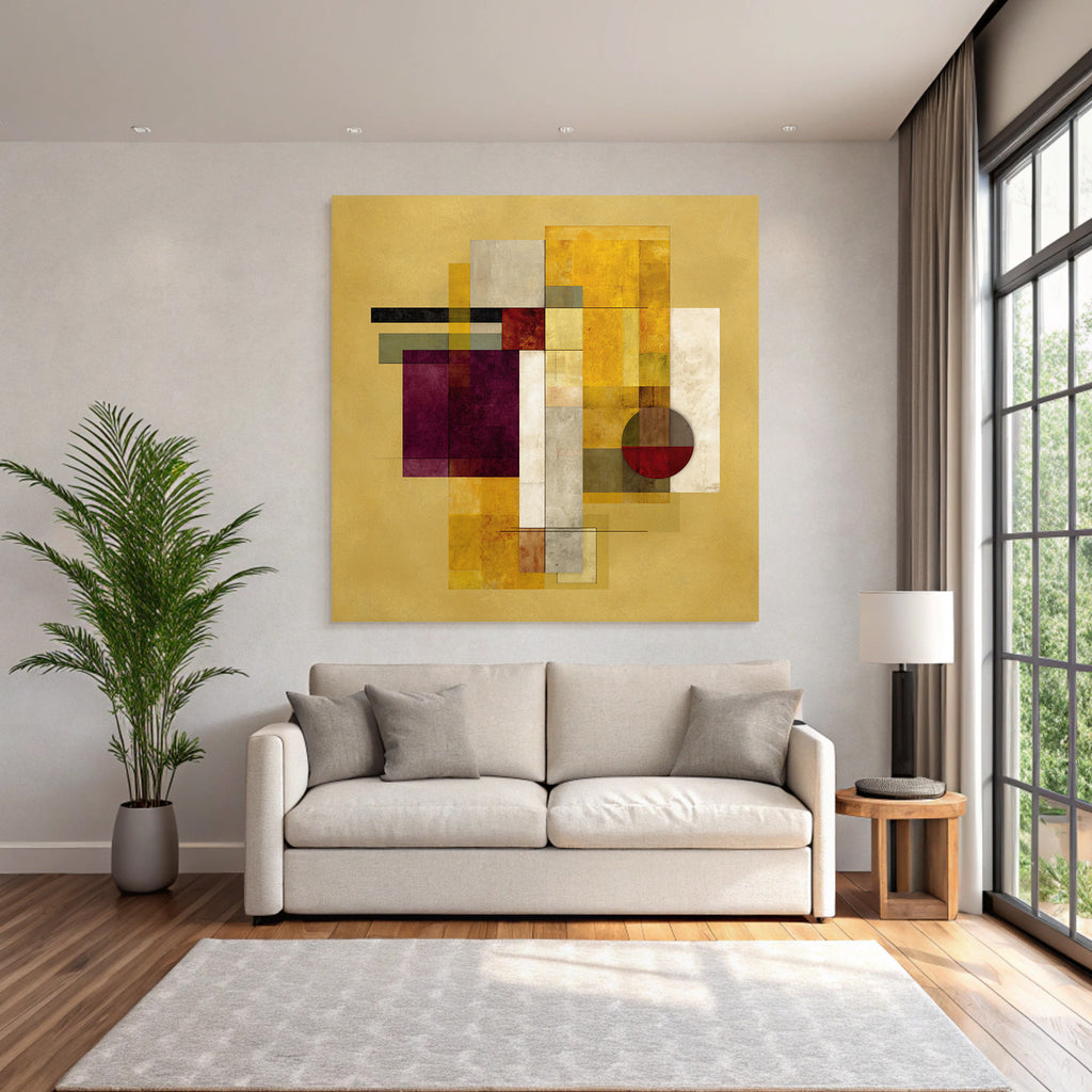 Abstrakte Geometrische Kunst Mit Rechtecken Und Kreisen Warme Farben Texturiert