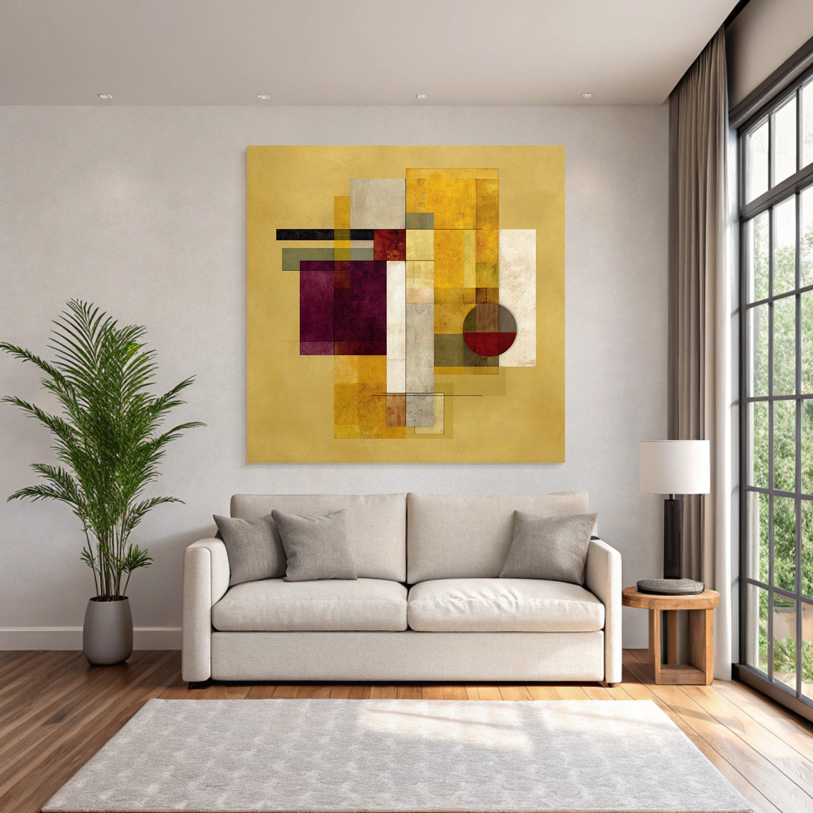 Abstrakte Geometrische Kunst Mit Rechtecken Und Kreisen Warme Farben Texturiert