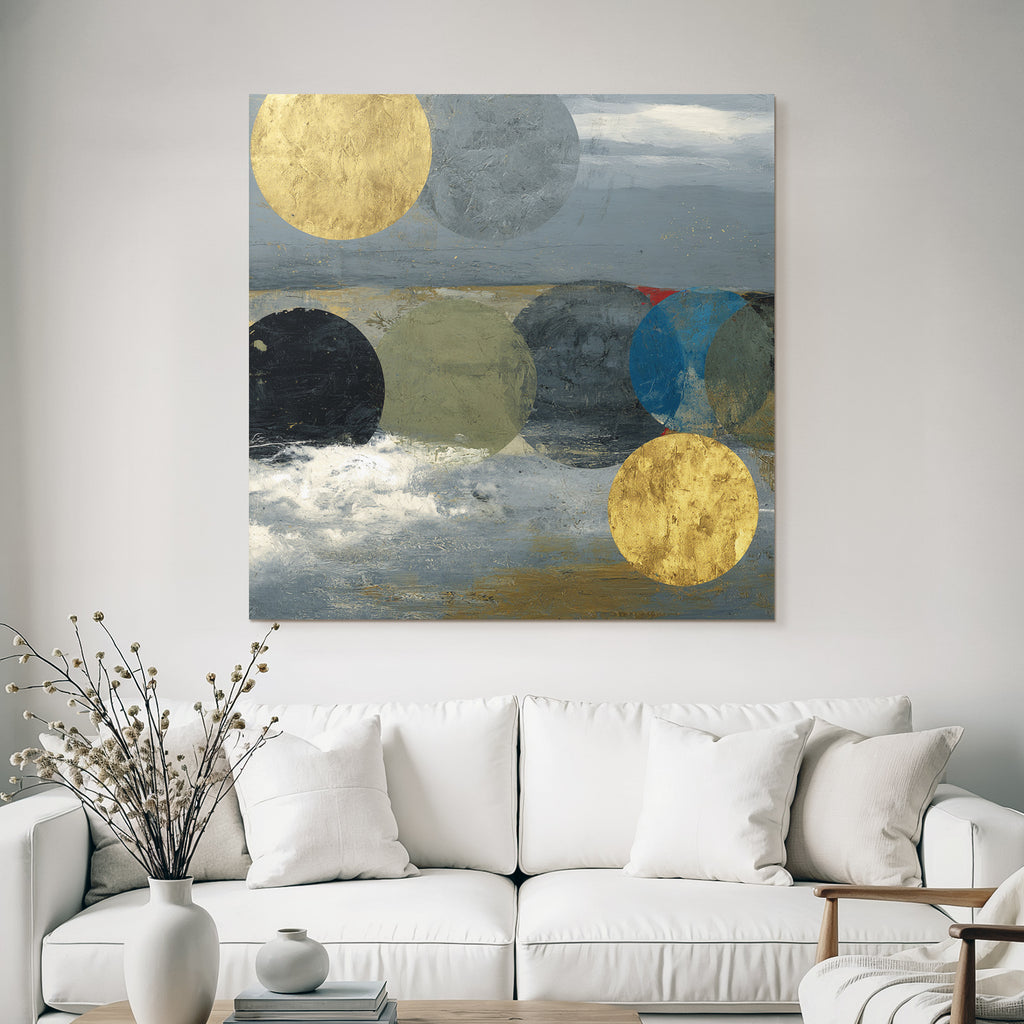 Abstrakte Künstliche Kreise Gold Grau Blau Schwarz Ozean Hintergrund
