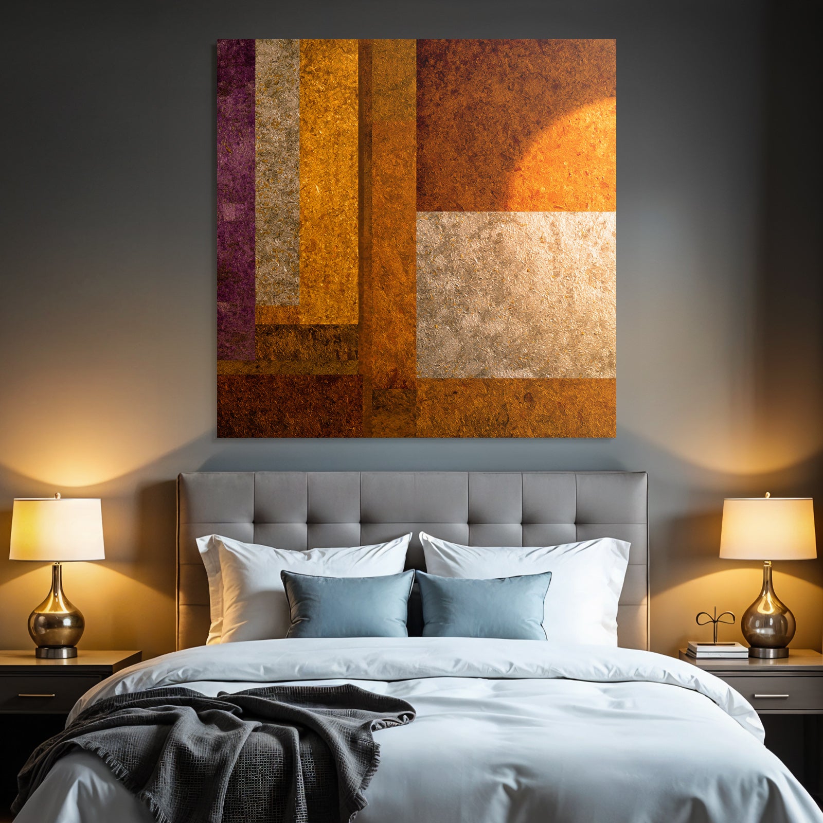 Abstrakte Kunst Mit Geometrischen Formen In Purpur Orange Und Grau