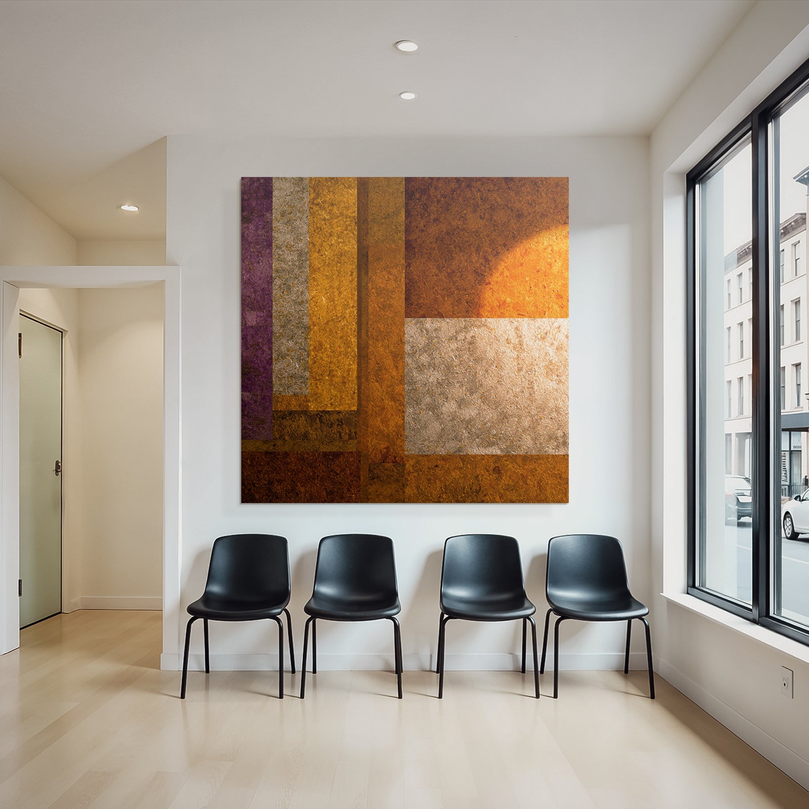 Abstrakte Kunst Mit Geometrischen Formen In Purpur Orange Und Grau