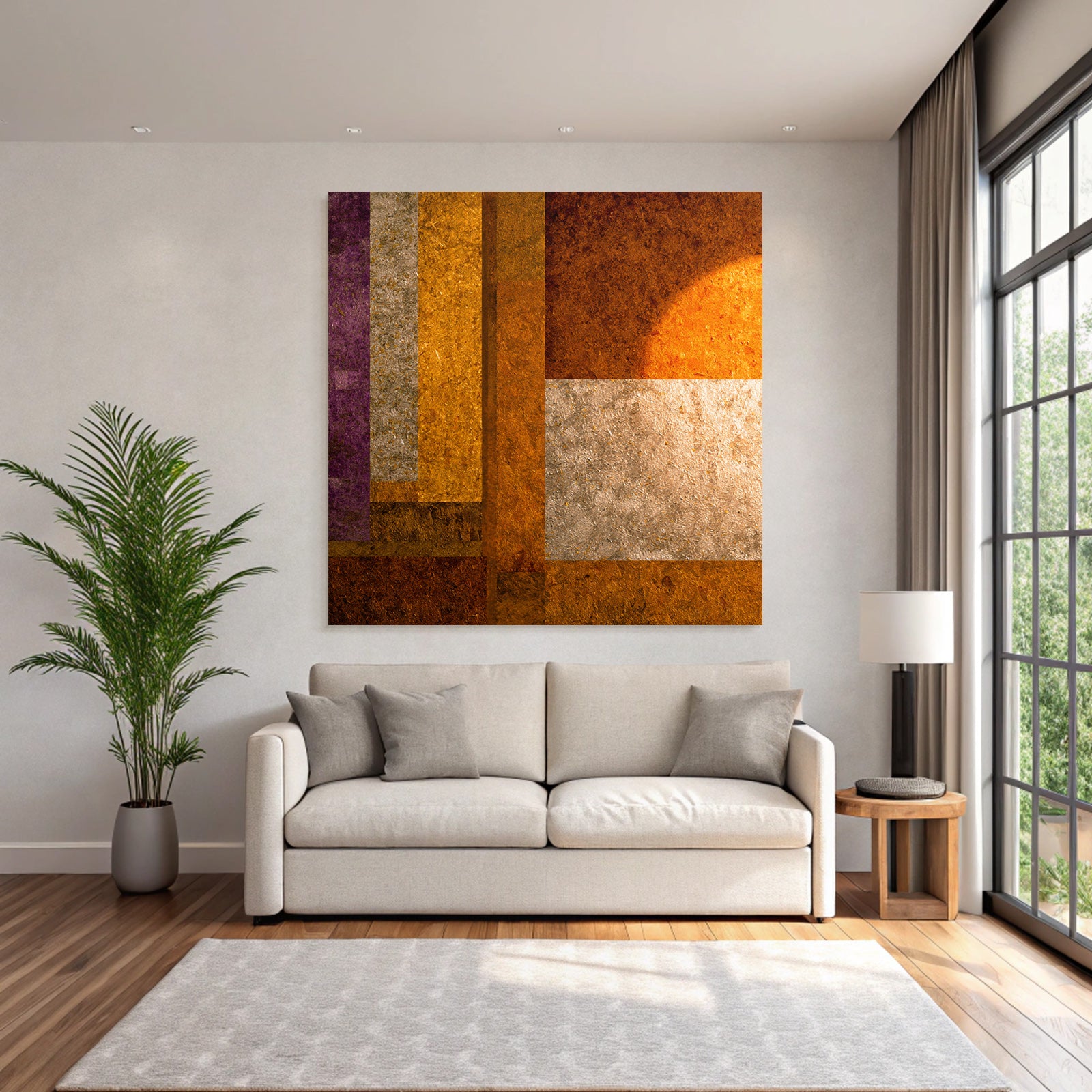 Abstrakte Kunst Mit Geometrischen Formen In Purpur Orange Und Grau